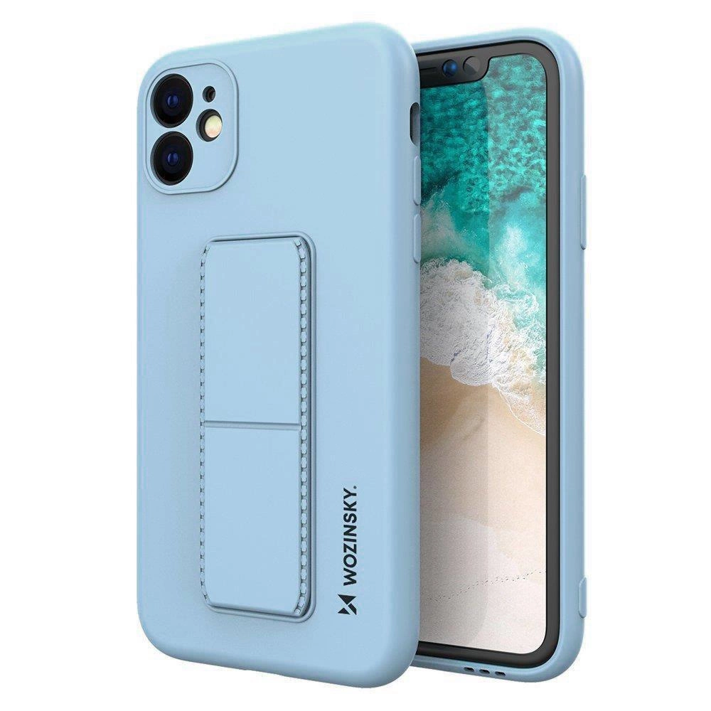 Wozinsky Kickstand Case silicone case with stand for iPhone 12 light blueeng