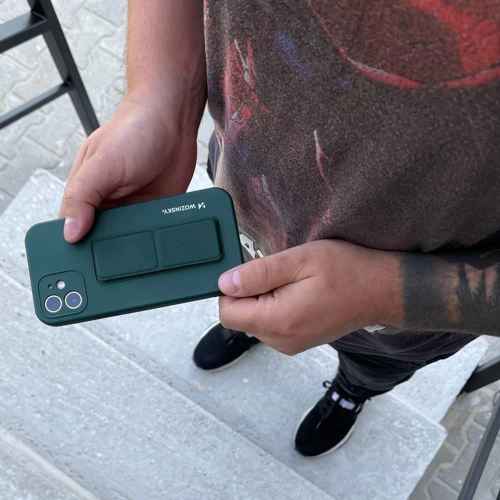 Wozinsky Kickstand Case silicone case with stand for iPhone 12 Pro dark greeneng