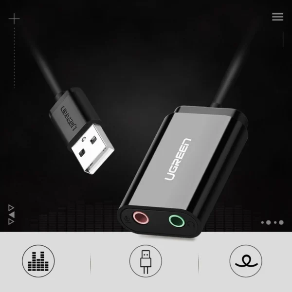 [ON RETURN] Ugreen external sound card music adapter USB - 3.5 mm mini jack 15cm black (30724)eng