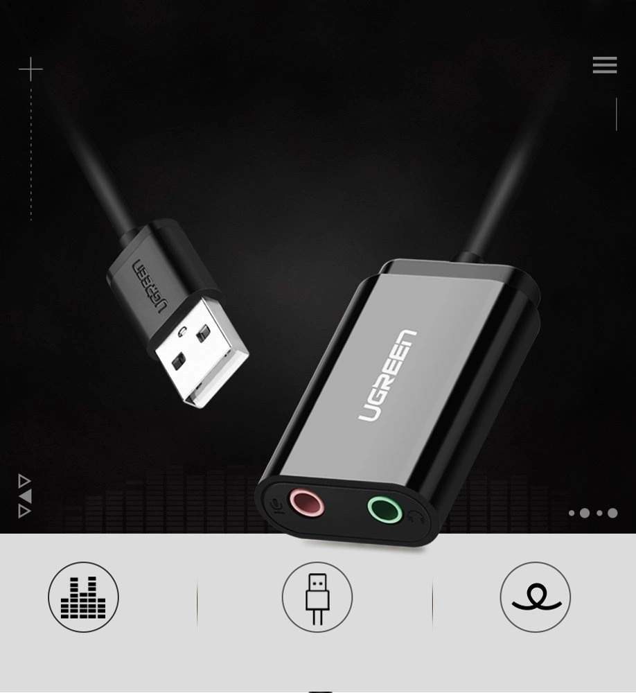 [ON RETURN] Ugreen external sound card music adapter USB - 3.5 mm mini jack 15cm black (30724)eng
