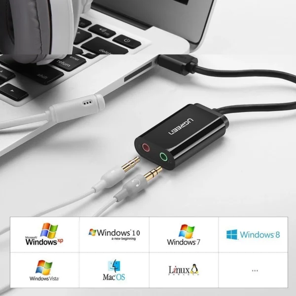 [ON RETURN] Ugreen external sound card music adapter USB - 3.5 mm mini jack 15cm black (30724)eng