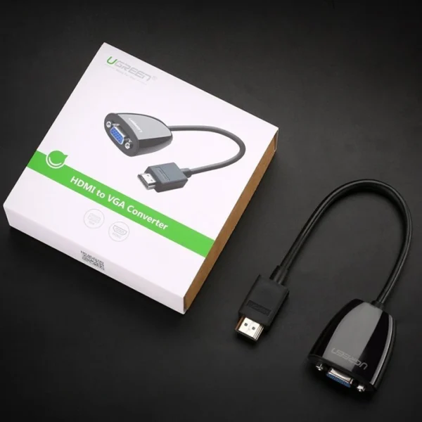 [ON RETURN] Ugreen cable cord adapter unidirectional adapter from HDMI (male) to VGA (female) FHD black (MM105 40253)eng