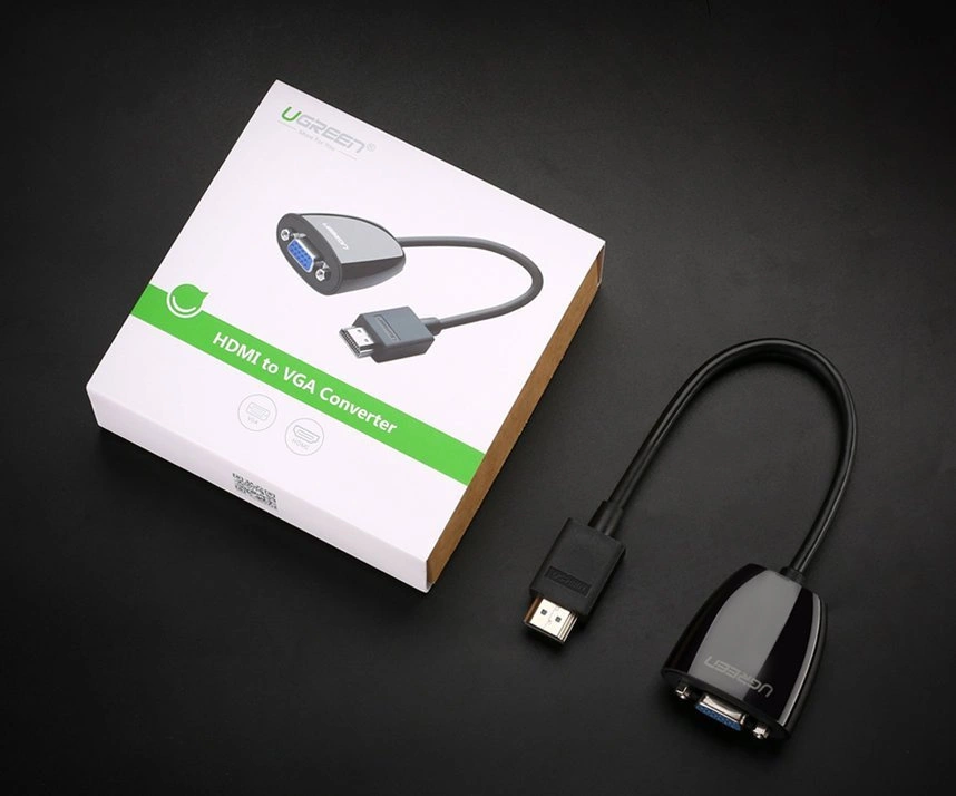 [ON RETURN] Ugreen cable cord adapter unidirectional adapter from HDMI (male) to VGA (female) FHD black (MM105 40253)eng