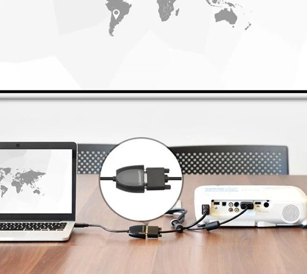 [ON RETURN] Ugreen cable cord adapter unidirectional adapter from HDMI (male) to VGA (female) FHD black (MM105 40253)eng