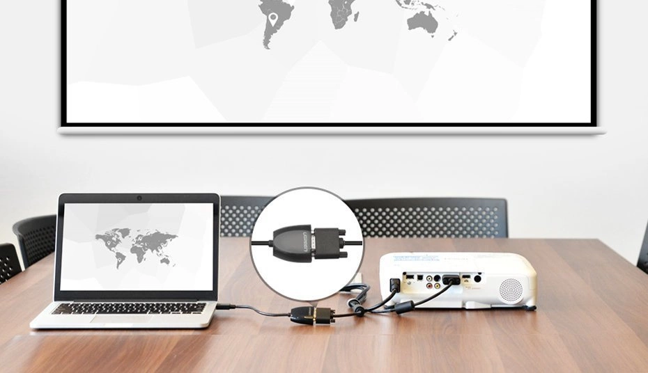 [ON RETURN] Ugreen cable cord adapter unidirectional adapter from HDMI (male) to VGA (female) FHD black (MM105 40253)eng