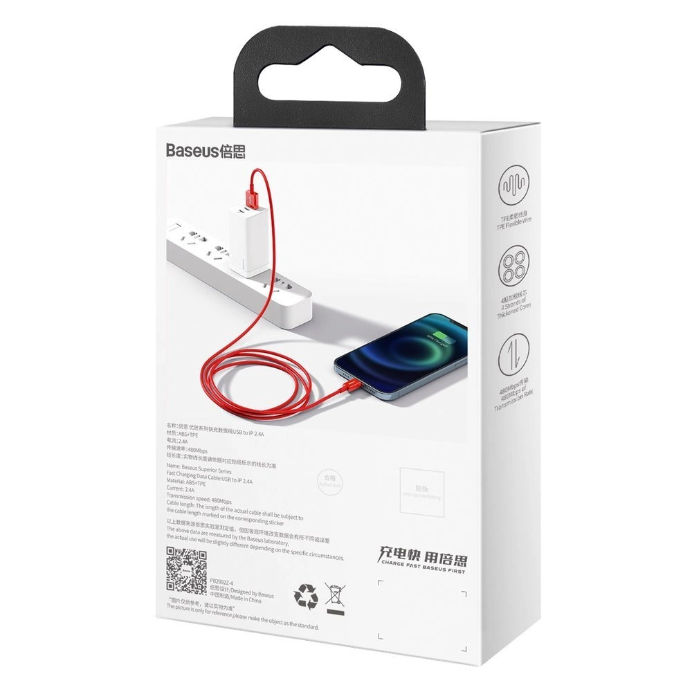 Baseus Superior USB - Lightning cable 2.4 A 1 m red (CALYS-A09)eng