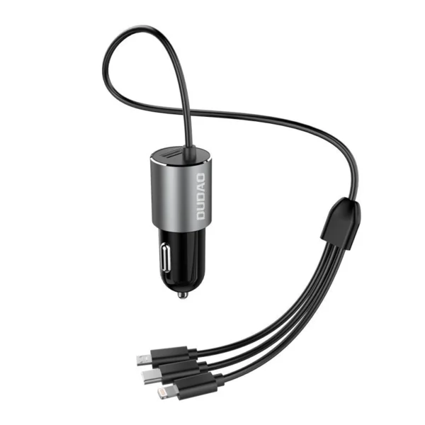 Dudao 3in1 USB car charger 3,4 A built-in cable Lightning / USB Type C / micro USB black (R5ProN black)eng