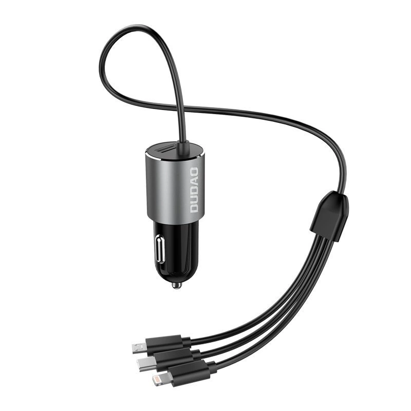 Dudao 3in1 USB car charger 3,4 A built-in cable Lightning / USB Type C / micro USB black (R5ProN black)eng