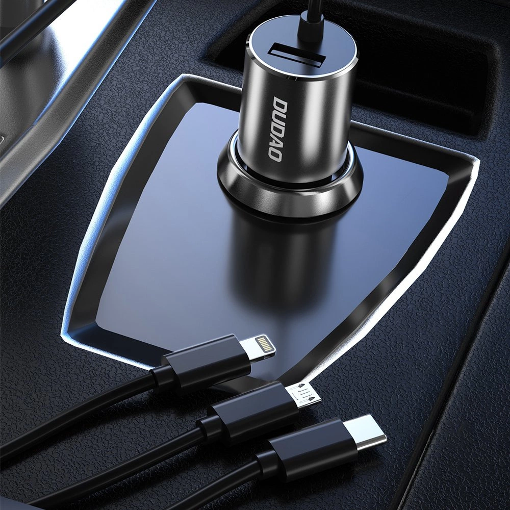Dudao 3in1 USB car charger 3,4 A built-in cable Lightning / USB Type C / micro USB black (R5ProN black)eng