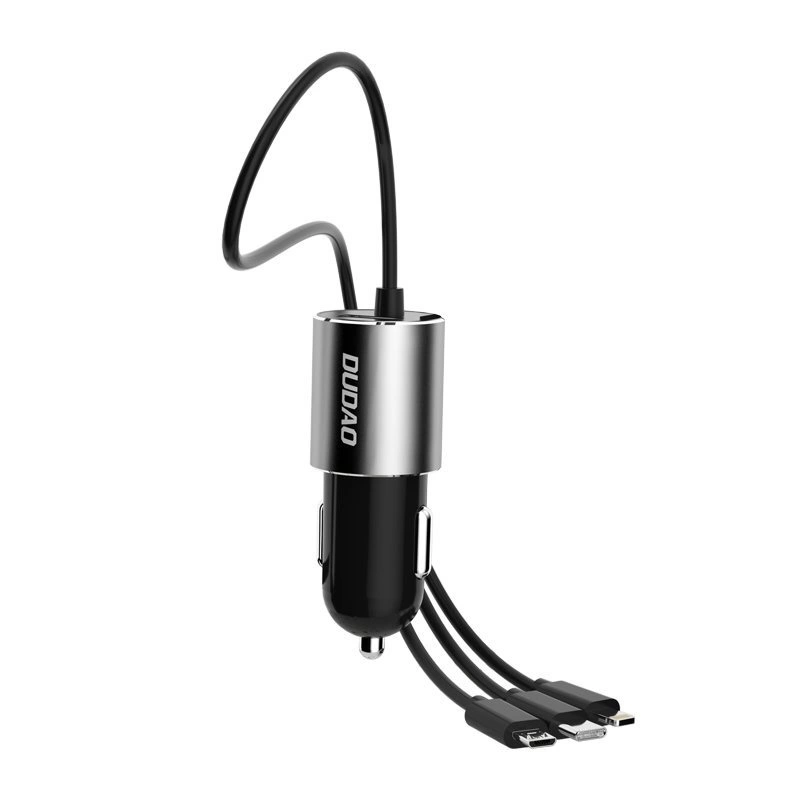 Dudao 3in1 USB car charger 3,4 A built-in cable Lightning / USB Type C / micro USB black (R5ProN black)eng