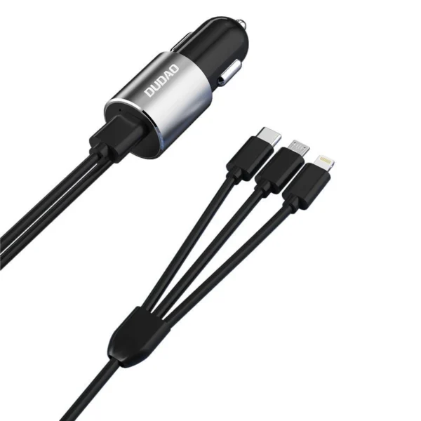 Dudao 3in1 USB car charger 3,4 A built-in cable Lightning / USB Type C / micro USB black (R5ProN black)eng
