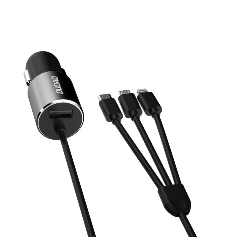 Dudao 3in1 USB car charger 3,4 A built-in cable Lightning / USB Type C / micro USB black (R5ProN black)eng