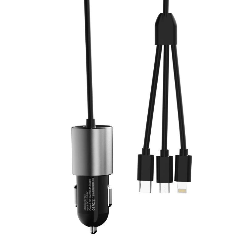 Dudao 3in1 USB car charger 3,4 A built-in cable Lightning / USB Type C / micro USB black (R5ProN black)eng