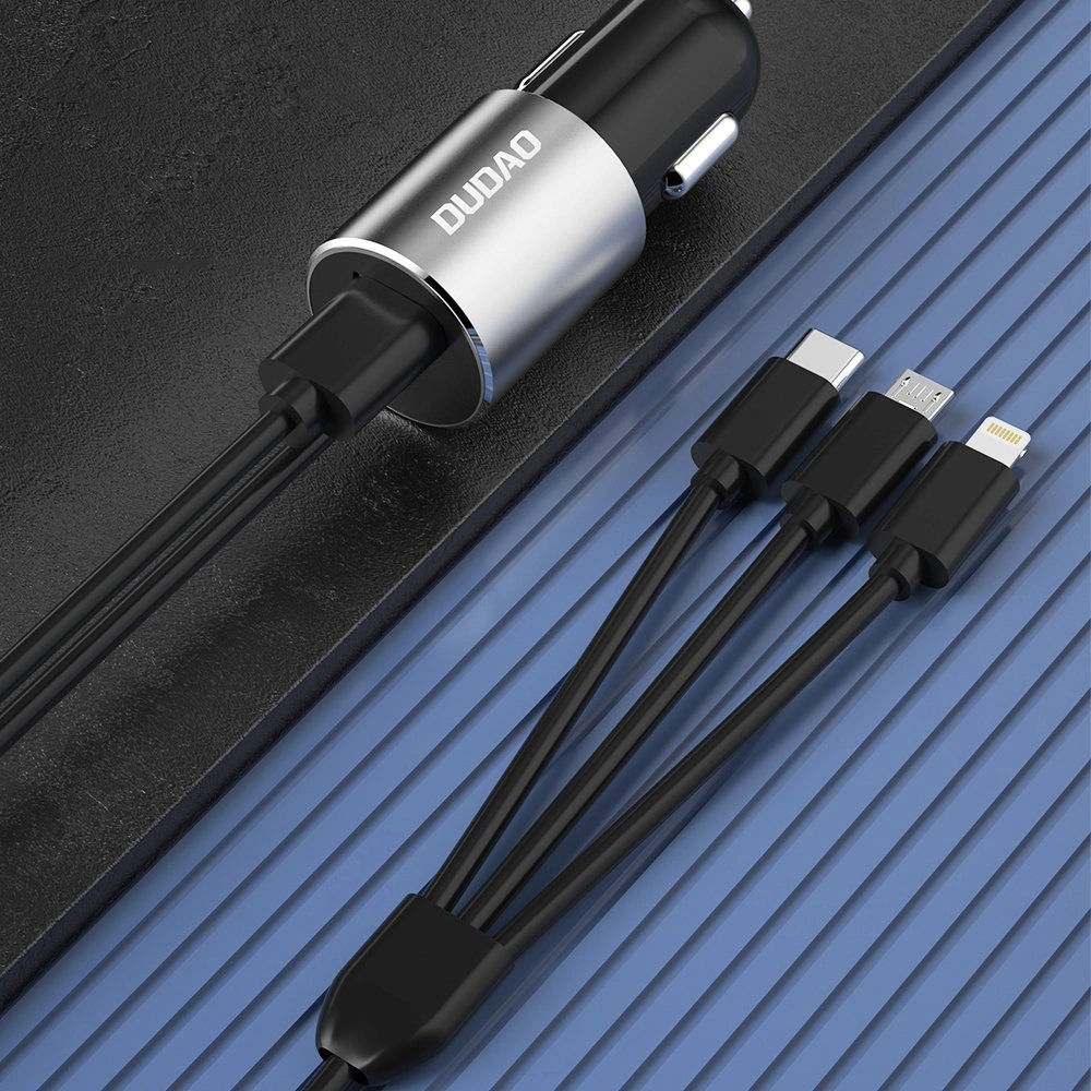 Dudao 3in1 USB car charger 3,4 A built-in cable Lightning / USB Type C / micro USB black (R5ProN black)eng