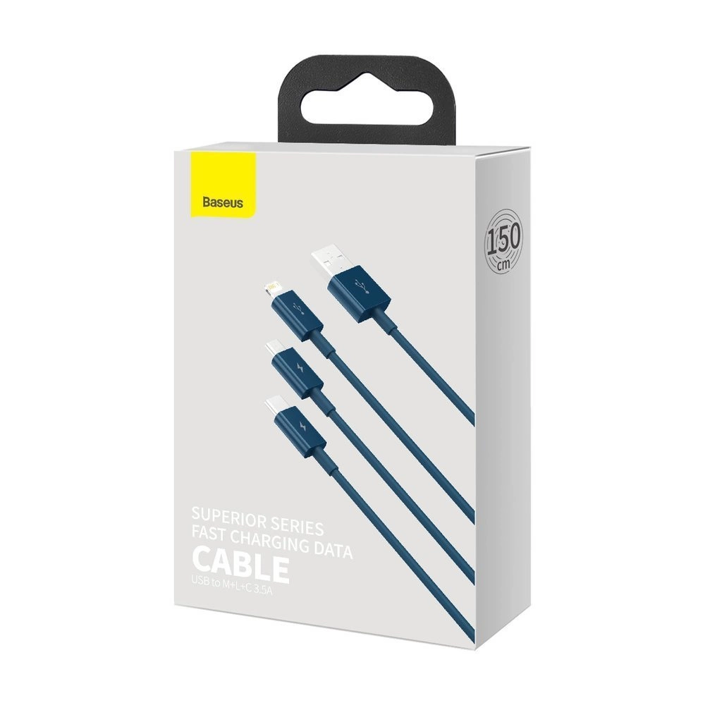 Baseus Superior 3in1 USB cable - Lightning / USB Type C / micro USB 3.5 A 1.5 m blue (CAMLTYS-03)eng