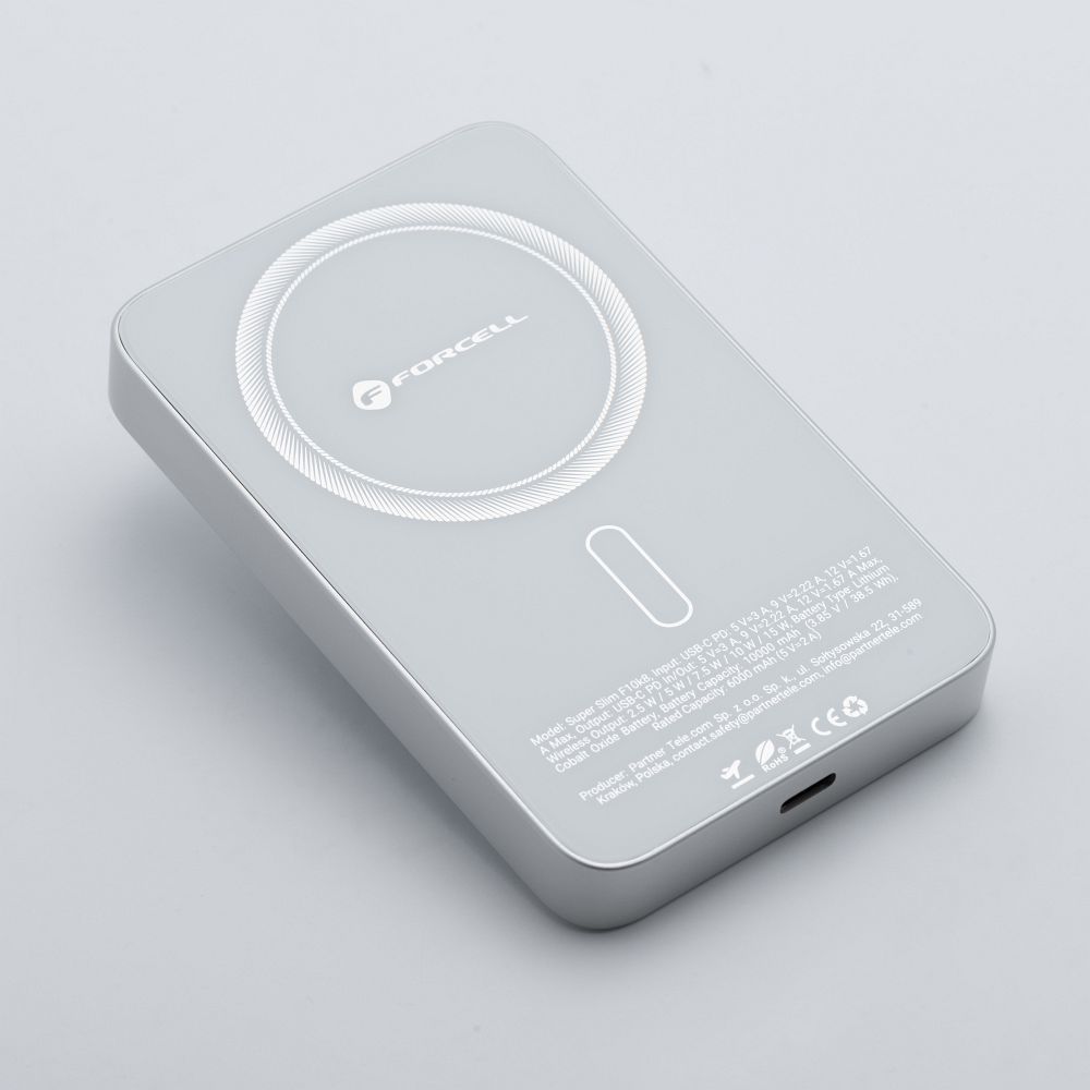 FORCELL F-ENERGY F10K8 Super Slim powerbank compatible with MagSafe PD3.0 QC4.0 15W 10000 mAh white