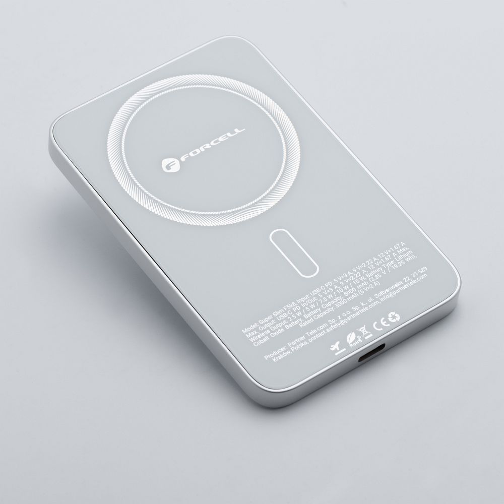 FORCELL F-ENERGY F5K8 Super Slim powerbank compatible with MagSafe PD3.0 QC4.0 15W 5000 mAh white