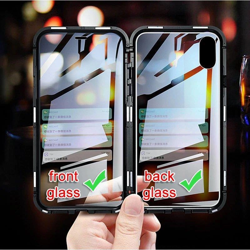 Wozinsky Full Magnetic Case Full Body Front and Back Cover with built-in glass for Vivo X60 black-transparenteng