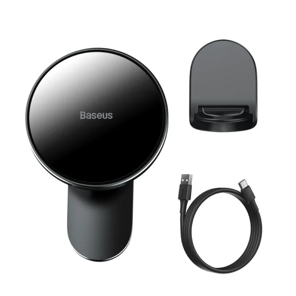 Baseus magnetic car phone holder wireless Qi charger 15 W (MagSafe compatible for iPhone) black (WXJN-01)eng