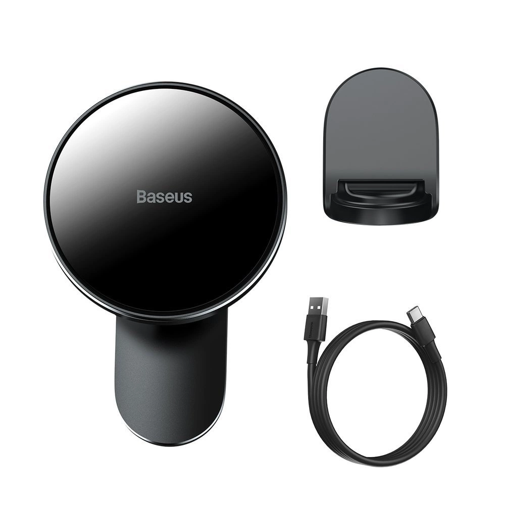 Baseus magnetic car phone holder wireless Qi charger 15 W (MagSafe compatible for iPhone) black (WXJN-01)eng