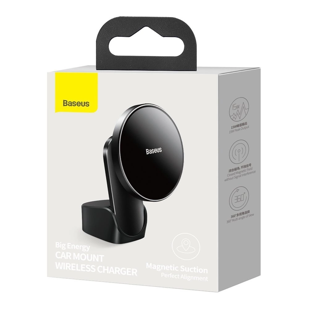 Baseus magnetic car phone holder wireless Qi charger 15 W (MagSafe compatible for iPhone) black (WXJN-01)eng