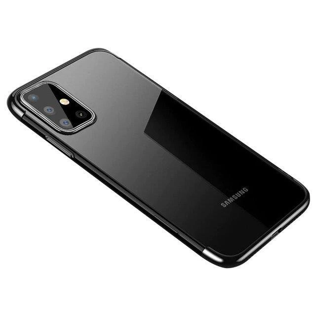 Clear Color Case Gel TPU Electroplating frame Cover for Samsung Galaxy A72 4G blackeng