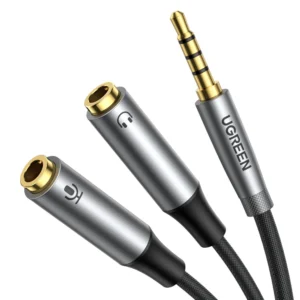 Ugreen AUX splitter for headphones and microphone 1 x male 3.5mm, 2 x female 3.5mm 20cm black (AV192 50254)eng