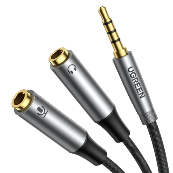 Ugreen AUX splitter for headphones and microphone 1 x male 3.5mm, 2 x female 3.5mm 20cm black (AV192 50254)eng