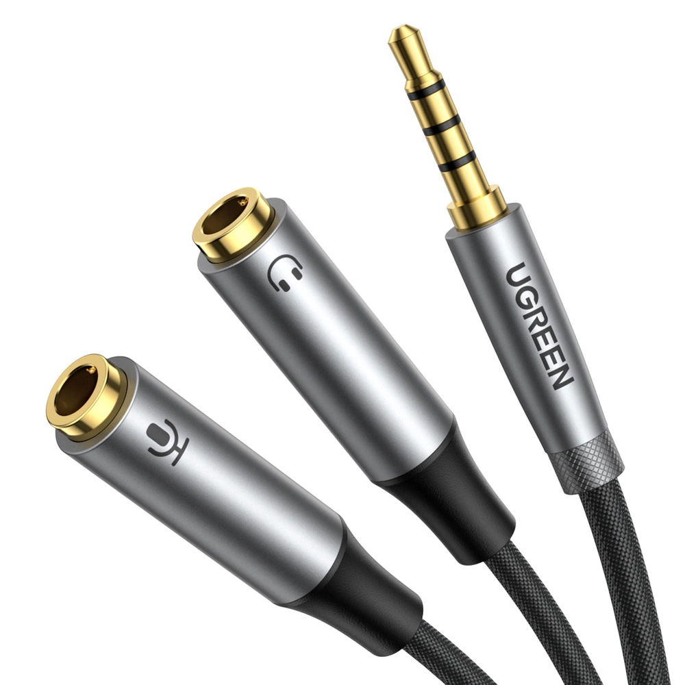 Ugreen AUX splitter for headphones and microphone 1 x male 3.5mm, 2 x female 3.5mm 20cm black (AV192 50254)eng