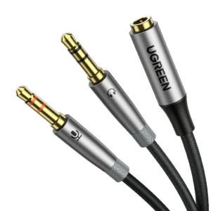 Ugreen AUX splitter cable 3.5 mm mini jack (female) - 2x 3.5 mm mini jack (male - microphone and headphones) silver (AV193 50255)eng