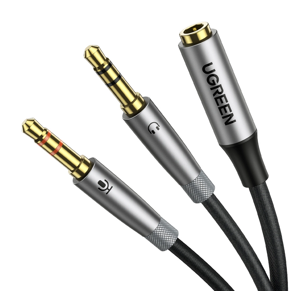 Ugreen AUX splitter cable 3.5 mm mini jack (female) - 2x 3.5 mm mini jack (male - microphone and headphones) silver (AV193 50255)eng