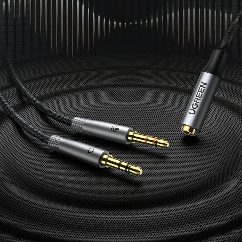 Ugreen AUX splitter cable 3.5 mm mini jack (female) - 2x 3.5 mm mini jack (male - microphone and headphones) silver (AV193 50255)eng