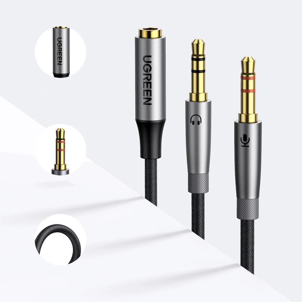Ugreen AUX splitter cable 3.5 mm mini jack (female) - 2x 3.5 mm mini jack (male - microphone and headphones) silver (AV193 50255)eng