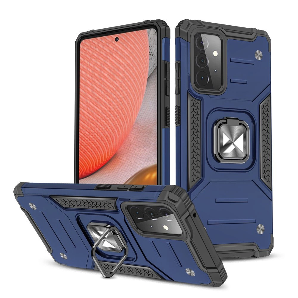 Wozinsky Ring Armor Case Kickstand Tough Rugged Cover for Samsung Galaxy A72 4G blueeng