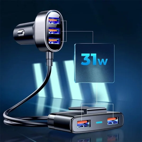 Joyroom fast car charger 5x USB 6.2 A with extension cable black (JR-CL03)eng