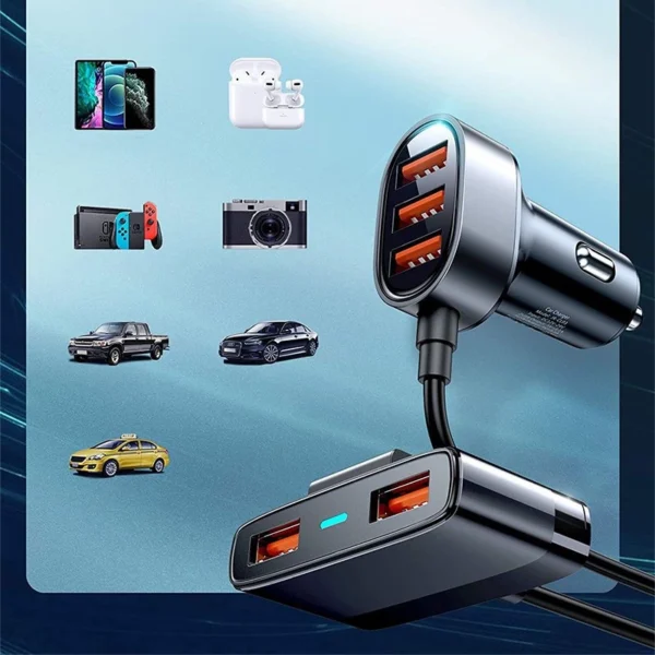 Joyroom fast car charger 5x USB 6.2 A with extension cable black (JR-CL03)eng