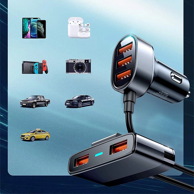 Joyroom fast car charger 5x USB 6.2 A with extension cable black (JR-CL03)eng