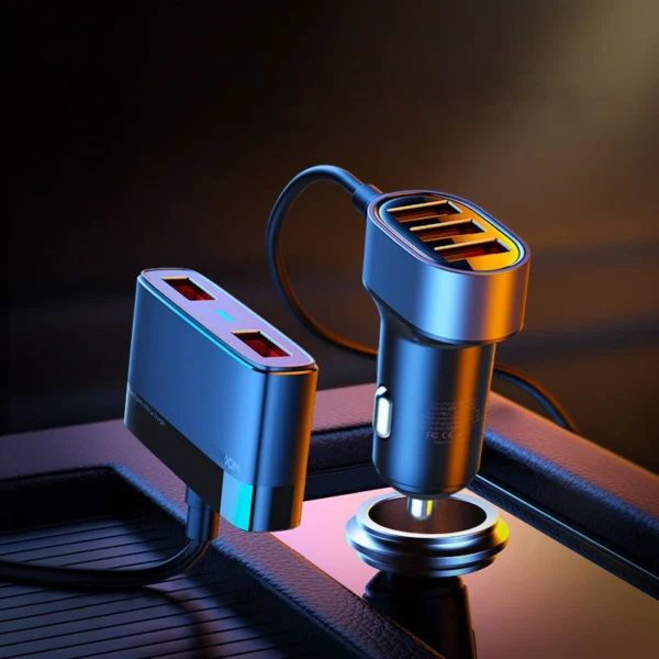 Joyroom fast car charger 5x USB 6.2 A with extension cable black (JR-CL03)eng