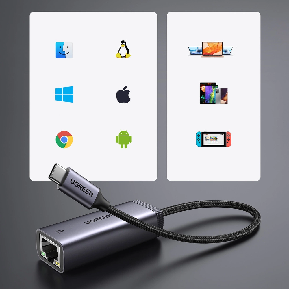 Ugreen external USB Type C network adapter - RJ45 1Gbps (1000Mbps) gray (40322 CM483)eng