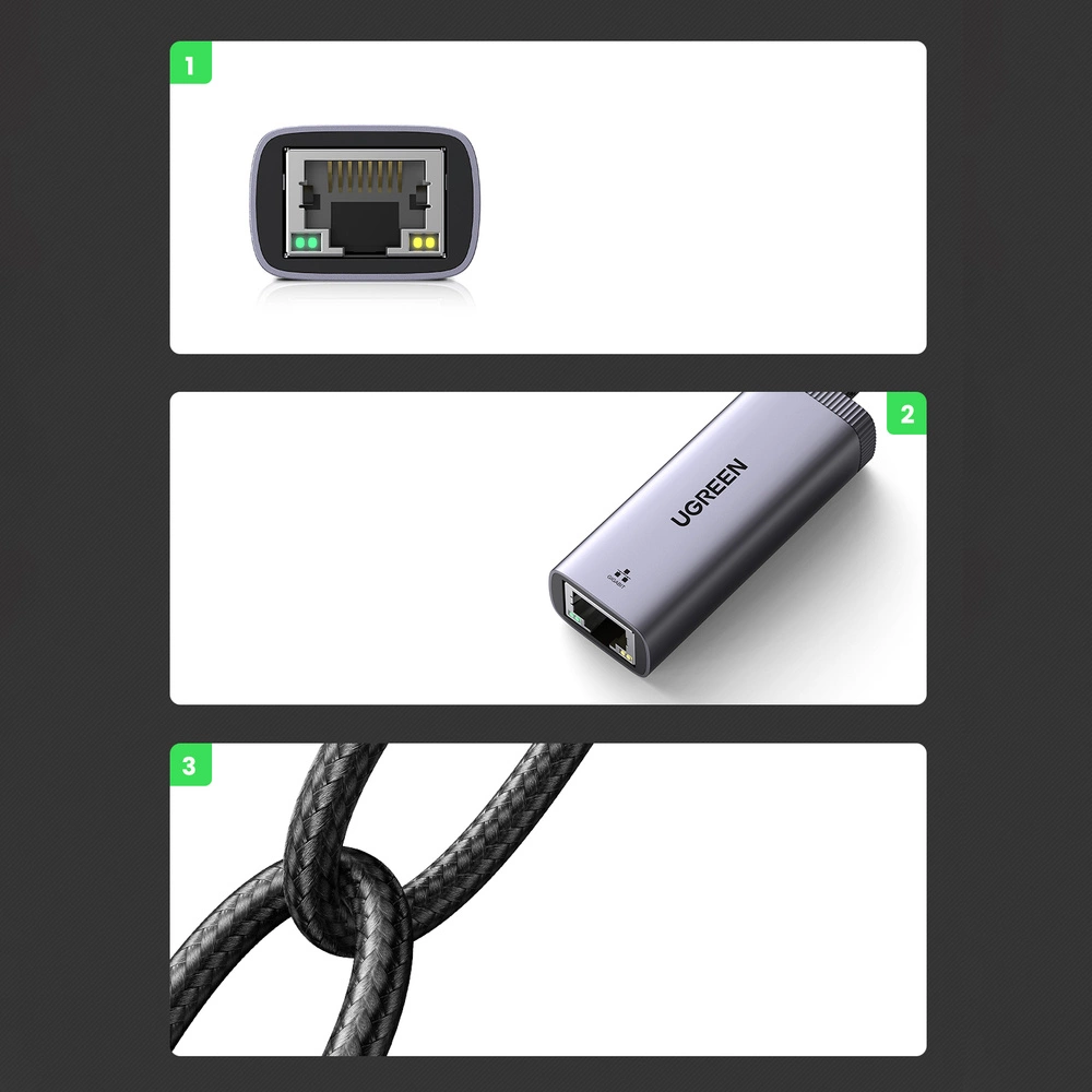 Ugreen external USB Type C network adapter - RJ45 1Gbps (1000Mbps) gray (40322 CM483)eng