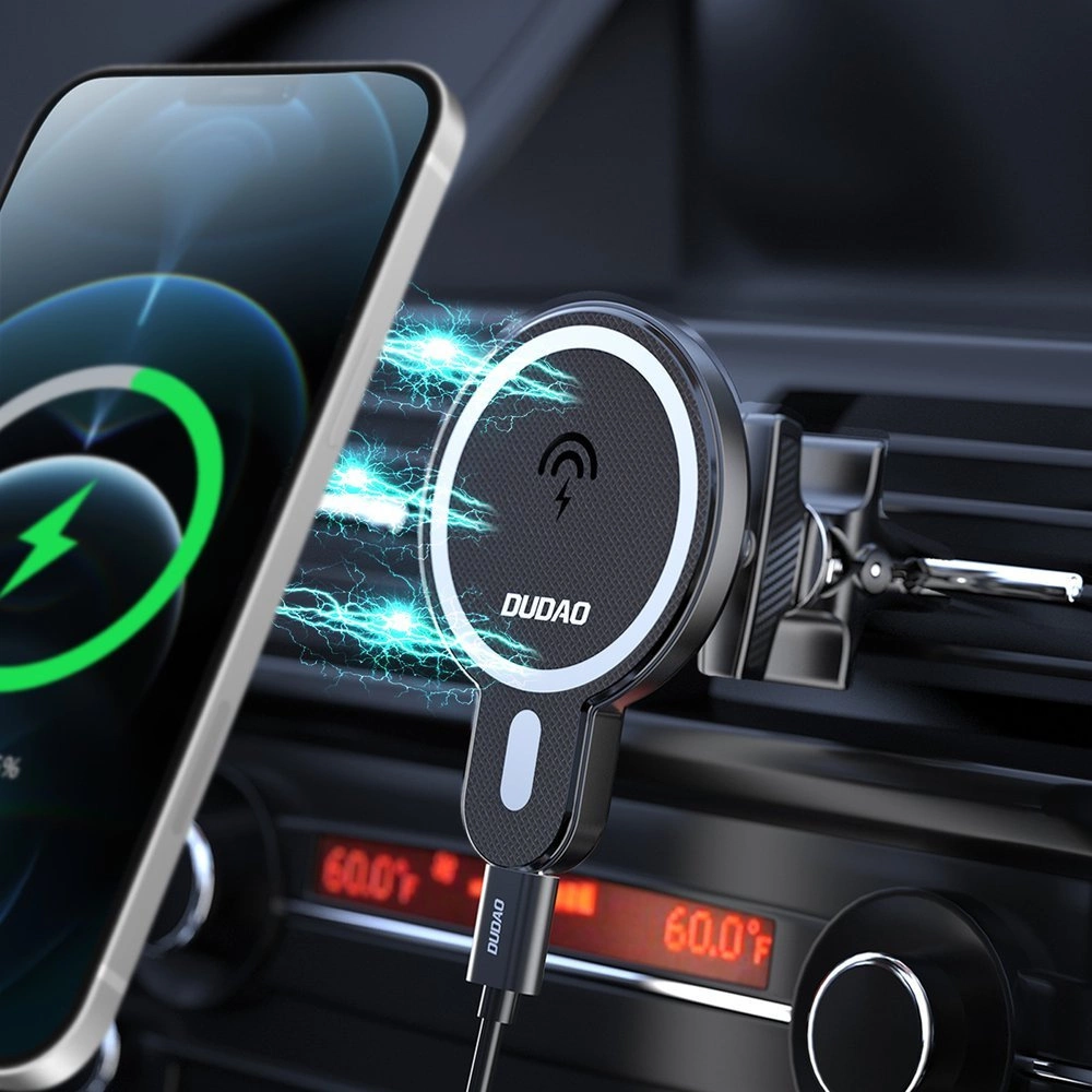 Dudao magnetic car holder inductive Qi charger 15W (compatible with MagSafe) black (F13)eng