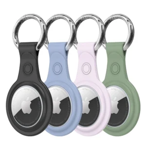 Dux Ducis 4pcs set Silicone flexible cover keychain loop case for Apple AirTag (Black / Green / Pink / Blue)eng