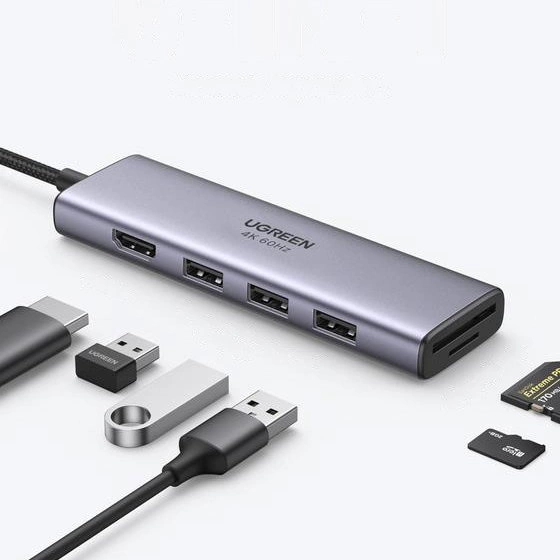 Ugreen multi-functional HUB USB Type C - 3x USB 3.2 Gen 1 / HDMI 4K 60Hz / SD and TF card reader gray (60383 CM511)eng