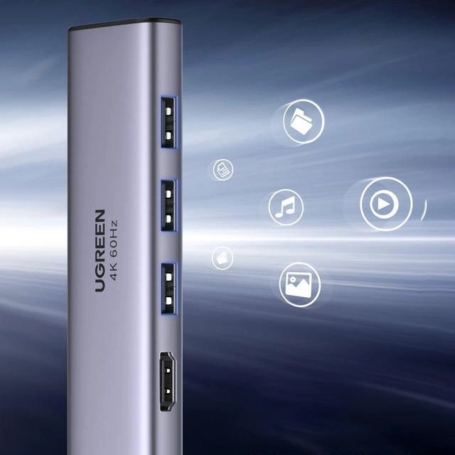 Ugreen multi-functional HUB USB Type C - 3x USB 3.2 Gen 1 / HDMI 4K 60Hz / SD and TF card reader gray (60383 CM511)eng