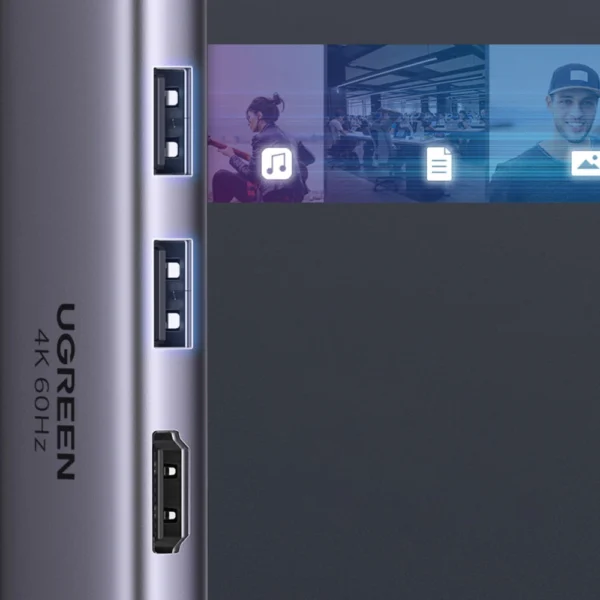 Ugreen 6in1 Multifunctional USB Type C HUB - 2x USB 3.2 Gen 1 / HDMI 4K 60Hz / SD and TF Card Reader / USB Type C PD 100W Gray (60384 CM511)eng
