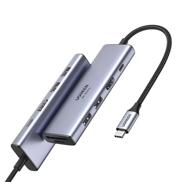 Ugreen 6in1 Multifunctional USB Type C HUB - 2x USB 3.2 Gen 1 / HDMI 4K 60Hz / SD and TF Card Reader / USB Type C PD 100W Gray (60384 CM511)eng