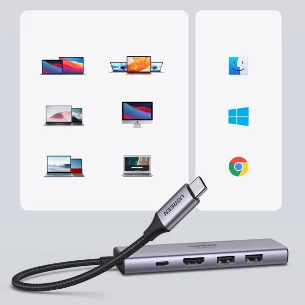 Ugreen 6in1 Multifunctional USB Type C HUB - 2x USB 3.2 Gen 1 / HDMI 4K 60Hz / SD and TF Card Reader / USB Type C PD 100W Gray (60384 CM511)eng