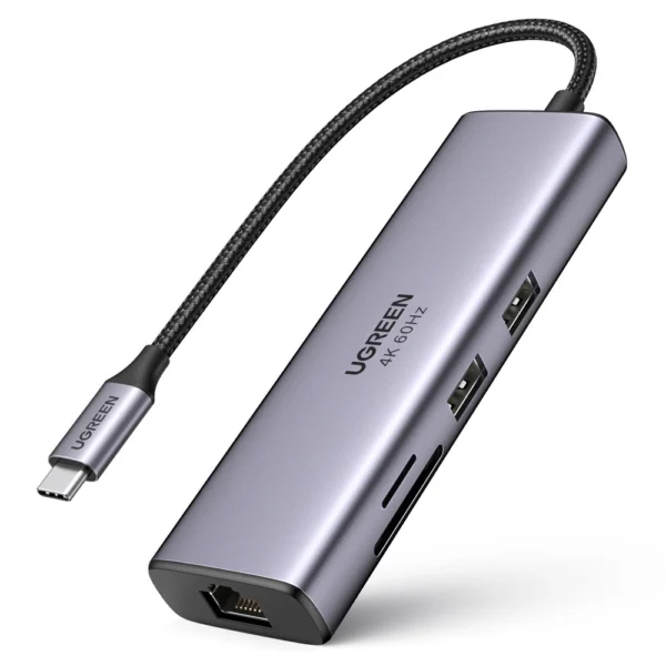 HUB 7in1 Ugreen CM512 USB-C / 2x USB-A 3.2 / HDMI 4K / SD TF reader / USB-C PD 100W / RJ45 - grayeng