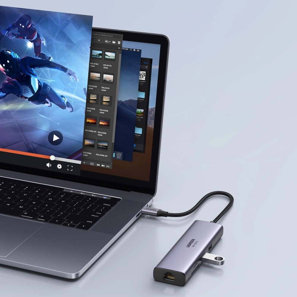 HUB 7in1 Ugreen CM512 USB-C / 2x USB-A 3.2 / HDMI 4K / SD TF reader / USB-C PD 100W / RJ45 - grayeng