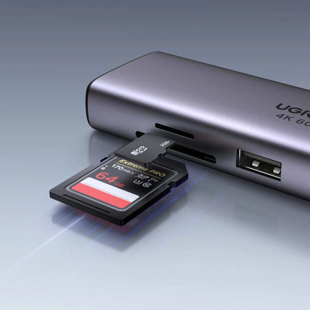 HUB 7in1 Ugreen CM512 USB-C / 2x USB-A 3.2 / HDMI 4K / SD TF reader / USB-C PD 100W / RJ45 - grayeng